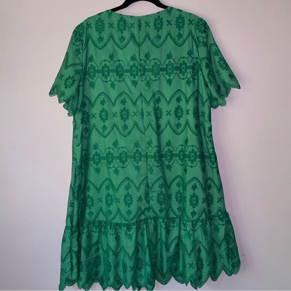 Emery Rose Size L Green Eyelet Mini Dress Boho Cottagecore Fairy Preppy - Picture 7 of 9